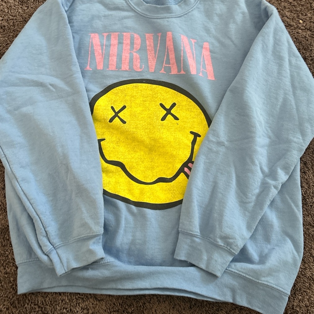 NIRVANA Blue Sweater with Yellow Graphic